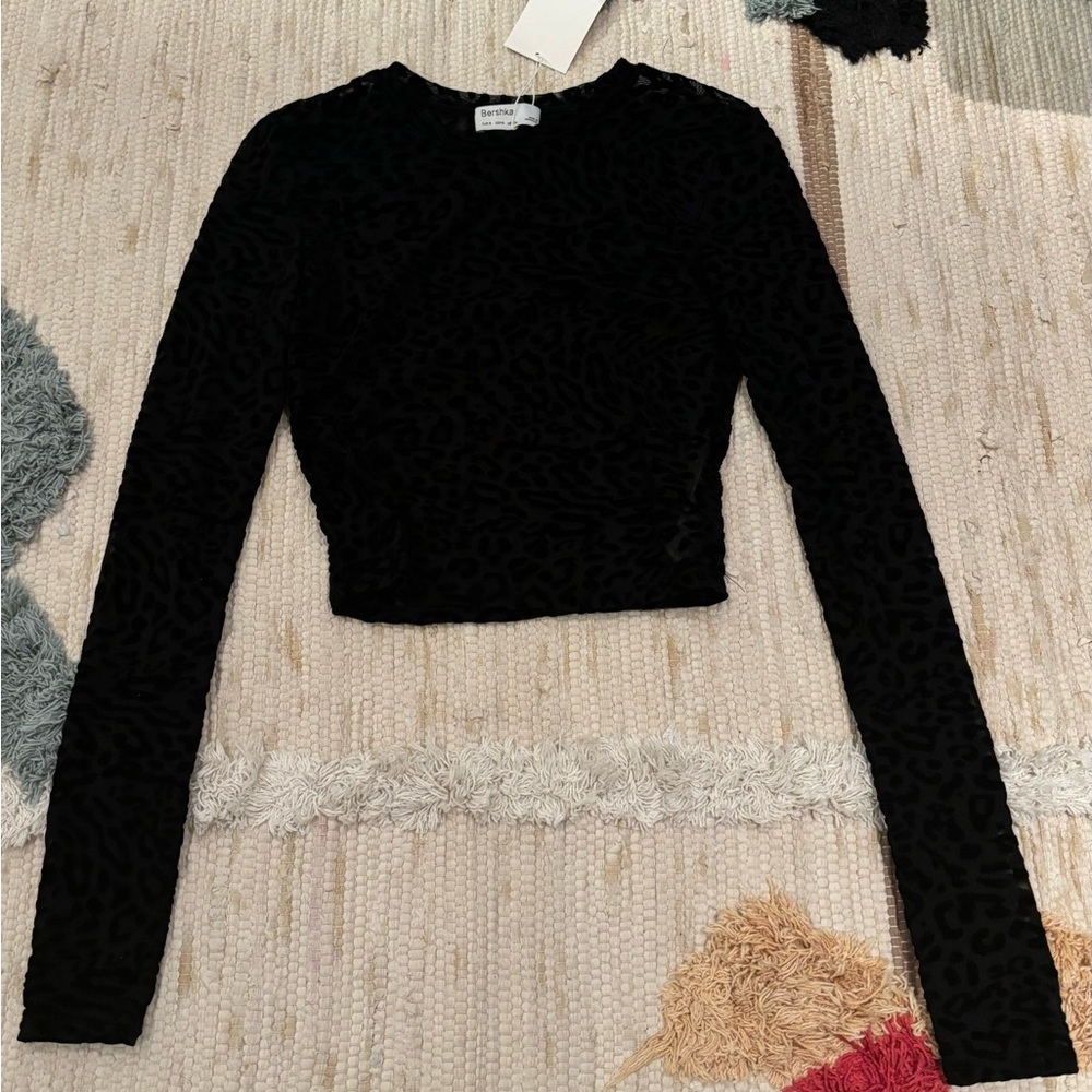 Bershka Long-sleeve Mesh Top